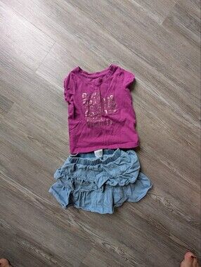 2T Outfit Bundle,  Short-Sleeve Tee with Light Blue Ruffle Skirt